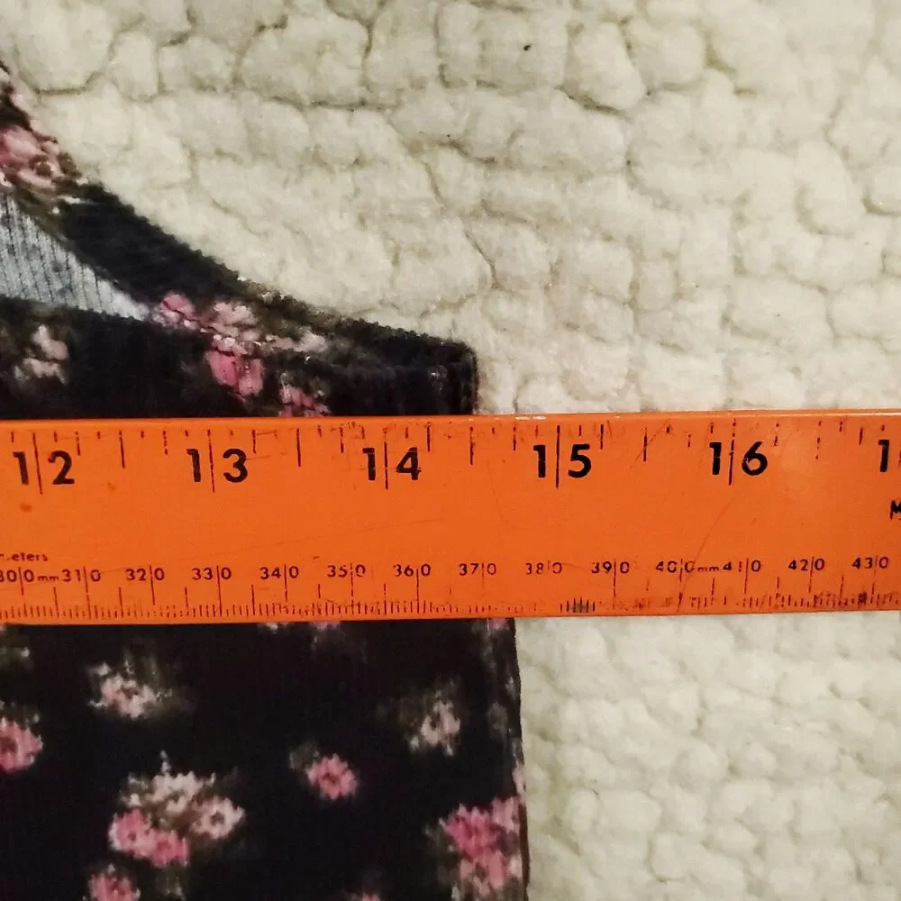The Children's Place Girls Corduroy Jumper Dress Sz 10 Black Pink Floral Overall